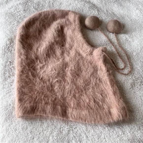 Vintage Y2K Hatterdashers Balaclava Hooded Beige Hat w/ pom-pom drawstring New - Picture 6 of 9